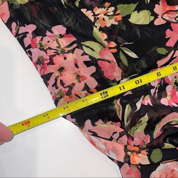 MSK Sheer Floral Faux Wrap Midi Dress Ruffle Neck 6 - Picture 13 of 17
